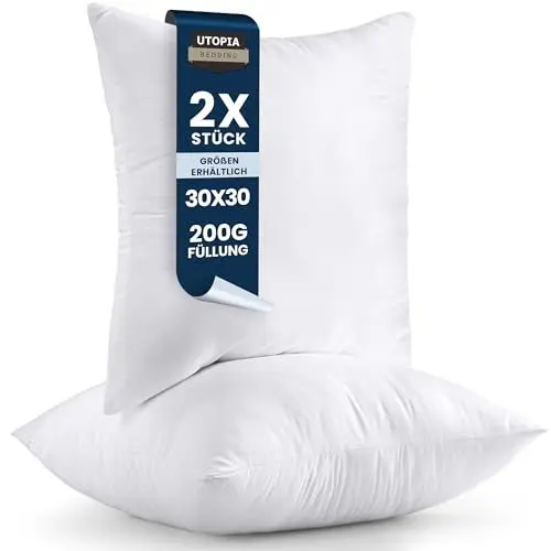 Produktbild: Utopia Bedding 2er Set Kissenfüllung 30 x 30 cm, Innenkissen Füllkissen Kopfkissen Sofakissen (Weiß)