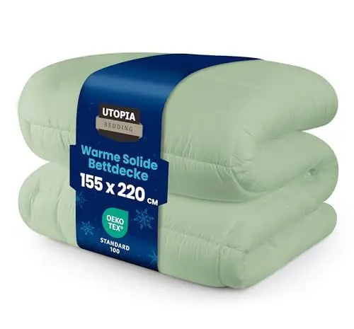 Produktbild: Utopia Bedding Bettdecke 155 x 220 cm, Zudecke 370 GSM Füllung, Plüsch-Bettdecke, Ganzjahresdecke, Gesteppte Steppdecke, Alternativ-Bettdecke, Super Weiche Kuschelige (Salbei Grün)