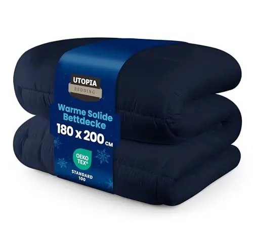 Produktbild: Utopia Bedding Bettdecke 180 x 200 cm, Ganzjahresdecke 370 GSM Füllung, atmungsaktive Schlafdecke, Steppdecke, Super Weiche Kuschelige (Marineblau)