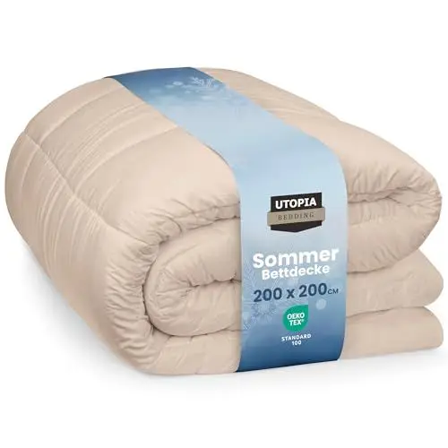 Produktbild: Utopia Bedding Bettdecke 200 x 200 cm, Ganzjahres-Bettdecke, Leichte Bettdecke mit Polyesterfüllung, Mikrofaser Schlafdecke (Beige)