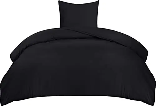 Produktbild: Utopia Bedding Bettwäsche 135x200 Set - Mikrofaser Bettbezug 135x200 cm + 1 Kissenbezug 80x80 cm - Schwarz