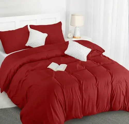 Produktbild: Utopia Bedding Bettwäsche 200x200 Set - Mikrofaser Bettbezug 200x200 cm + 2 Kissenbezüge 50x75 cm - Rot