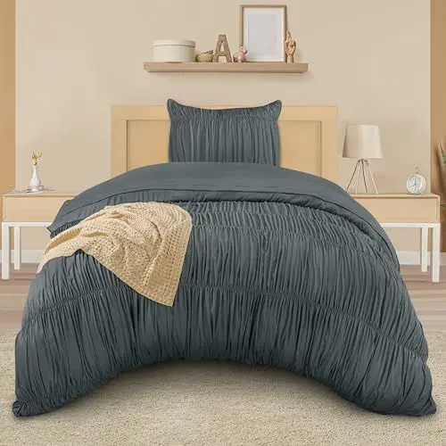 Produktbild: Utopia Bedding Bettwäsche Rüschen Set 135x200 2 Teilig - Mikrofaser Polyester Geraffte Bettbezug 135x200 cm + 1 Kopfkissenbezug 80x80 cm (Grau)