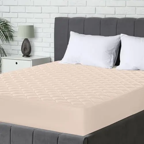 Produktbild: Utopia Bedding Gesteppter Matratzenschoner 90 x 200 cm, Spannmatratzenauflage, Tiefe Tasche Matratzenbezug dehnt Sich bis zu 30 cm (Beige)