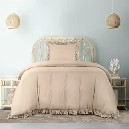 Produktbild: Utopia Bedding Rüsche Bettwäsche 135x200 Set - Mikrofaser Bettbezug 135x200 cm + 1 Kissenbezug 80x80 cm- Beige