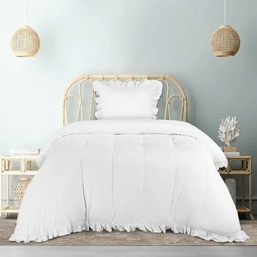 Produktbild: Utopia Bedding Rüsche Bettwäsche 135x200 Set - Mikrofaser Bettbezug 135x200 cm + 1 Kissenbezug 80x80 cm - Weiß