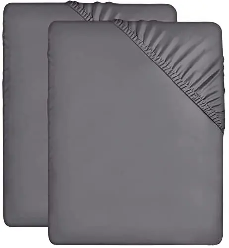 Produktbild: Utopia Bedding - 2er Set Spannbettlaken 180x200cm - Grau - Gebürstete Mikrofaser Spannbetttuch - 35 cm Tiefe Tasche