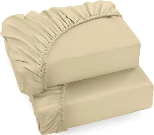 Produktbild: Utopia Bedding - 2er Set Spannbettlaken 90x200cm - Beige - Oeko-Tex Zertifiziertes - Gebürstete Mikrofaser Spannbetttuch - 35 cm Tiefe Tasche