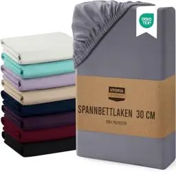 Produktbild: Utopia Bedding - Spannbettlaken 180x200cm Bis 30 cm - Grau - Oeko-Tex Zertifiziertes - Gebürstete Mikrofaser Spannbetttuch