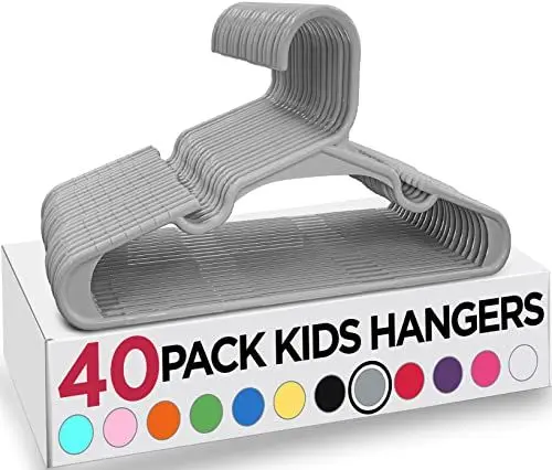 Produktbild: Utopia Home Packung mit 40 Kinderkleiderbügeln - 11,5“ Baby- und Kinderkleiderbügel aus Kunststoff für den Kleiderschrank, Für den täglichen Gebrauch, grau