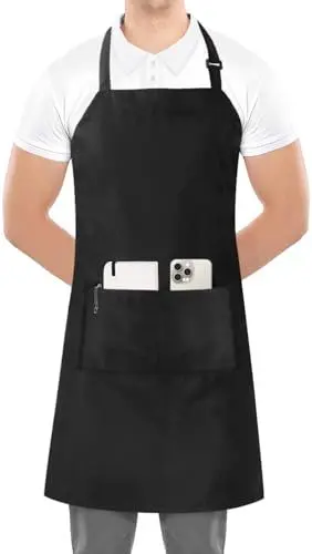 Produktbild: Utopia Kitchen 2 Pack verstellbare Latzschürze für Männer und Frauen mit 2 geräumigen Taschen - Schürzen für Köche BBQ Malerei Backen Kochen - Schwarz