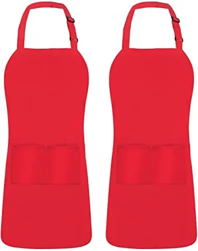 Produktbild: Utopia Kitchen 2 Pack verstellbare Latzschürze für Männer und Frauen mit 2 geräumigen Taschen - Schürzen für Köche BBQ Malerei Backen Kochen - Rot