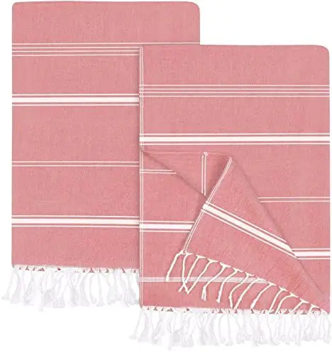 Produktbild: Utopia Towels 2er-Pack Hamamtuch Strandtuch Groß 100x180 cm Saunatuch aus 100% Baumwolle saugfähige und leichte türkische Strandtücher und Poolhandtücher (Rot)