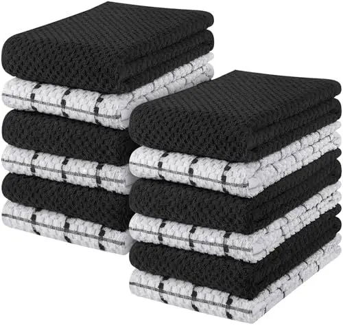 Produktbild: Utopia Towels - 12er Pack Geschirrtücher Küchentücher, 38 x 64 cm Baumwolle Geschirrtüch – Maschinenwaschbar (Schwarz und Weiß)