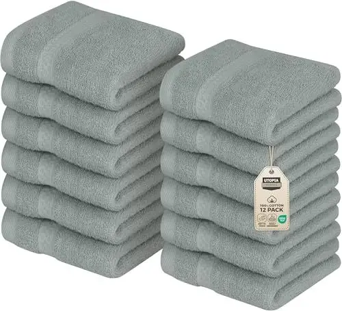 Produktbild: Utopia Towels - 12er Pack Seiftücher mit Aufhängeschlaufen 30x30 cm, aus 100% Baumwolle weiche und saugfähige Waschlappen für die Gesichtsreinigung (Kühl grau)