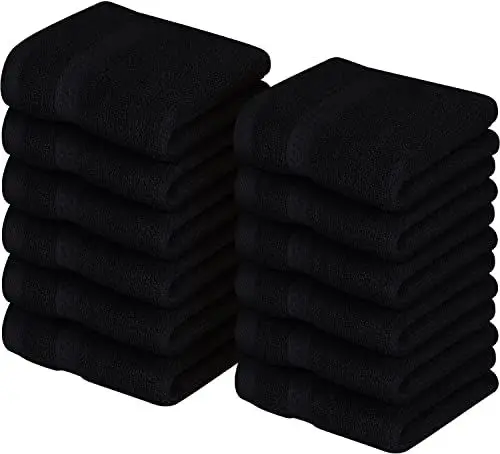 Produktbild: Utopia Towels - 12er Pack Seiftücher mit Aufhängeschlaufen 30x30 cm, aus 100% Baumwolle weiche und saugfähige Waschlappen für die Gesichtsreinigung (Schwarz)