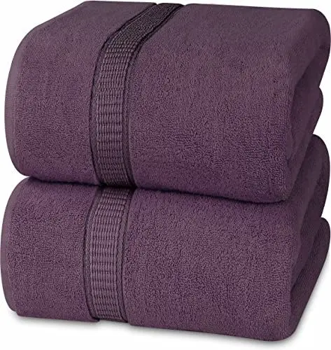 Produktbild: Utopia Towels - 2er Badetücher Groß aus Baumwolle mit Aufhänger, Saunatücher,Badehandtücher Groß, Handtücher 90 x 180 cm (Pflaume)