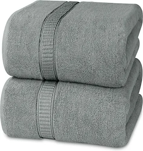 Produktbild: Utopia Towels - 2er Badetücher Groß aus Baumwolle mit Aufhänger, Saunatücher,Badehandtücher Groß, Handtücher 90 x 180 cm (Kühles Grau)