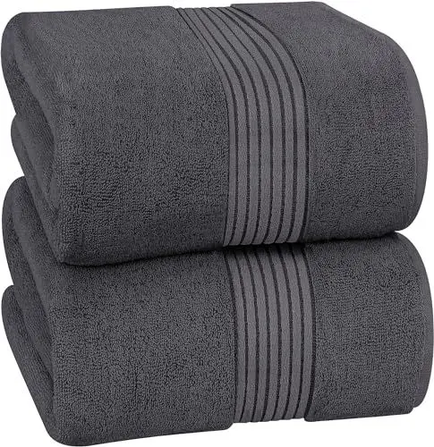 Produktbild: Utopia Towels - 2er Großes Badetuch mit Aufhänger - 100% gekämmte ringgesponnene Baumwolle, sehr saugfähig große Badetücher 90 x 180 cm, hochwertiges Saunatuch (Grau)