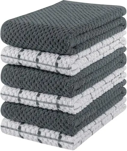 Produktbild: Utopia Towels - 6er Pack Geschirrtücher Küchentücher, 38 x 64 cm Baumwolle Geschirrtüch – Maschinenwaschbar (Grau und Weiß)