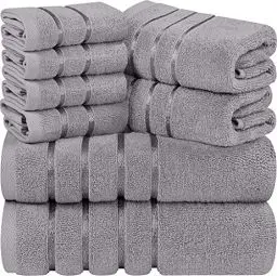 Produktbild: Utopia Towels - 8er-Pack Handtuch-Set mit Aufhängeschlaufe aus 97% Baumwolle, saugfähig und schnell trocknend 2 Badetücher, 2 Handtücher, 4 Waschlappen (Kühl Grau)