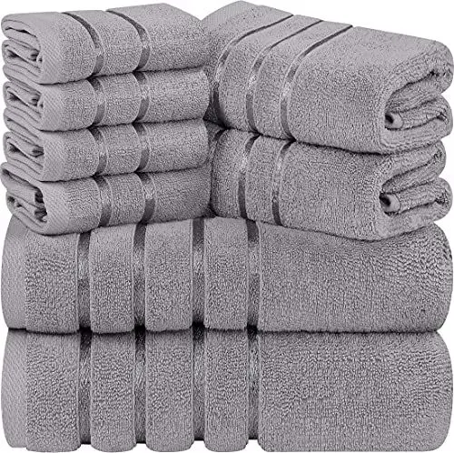 Produktbild: Utopia Towels - 8er-Pack Handtuch-Set mit Aufhängeschlaufe aus 97% Baumwolle, saugfähig und schnell trocknend 2 Badetücher, 2 Handtücher, 4 Waschlappen (Kühl Grau)