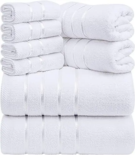 Produktbild: Utopia Towels - 8er-Pack Handtuch-Set mit Aufhängeschlaufe aus 97% Baumwolle, saugfähig und schnell trocknend 2 Badetücher, 2 Handtücher, 4 Waschlappen (Weiß)