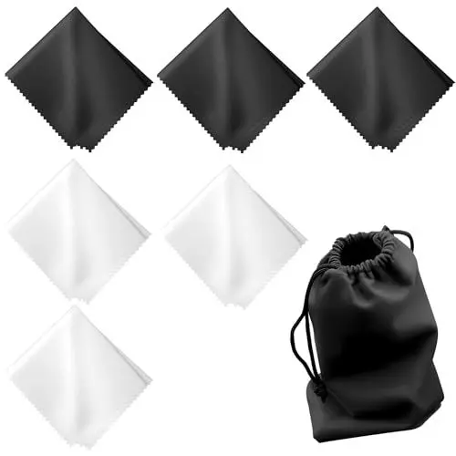 Produktbild: UTXN 1 Stück Schwarze Brillentasche und 6 Stück Mikrofaser-Reinigungstuch Brillenputztuch 15 x 18 cm Glastücher für Fenster (Schwarz + Weiß), ALM0037_2403