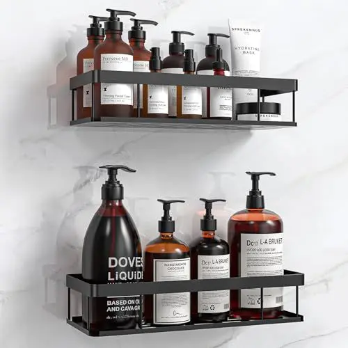 Produktbild: UUlioyer Duschablage Ohne Bohren, Wasserdichter und Rostfreier Duschregal, 2 Stück Badezimmer Regal Organizer, Shampoo Duschgel Halterung für Dusche, Schwarz (Grundversion)