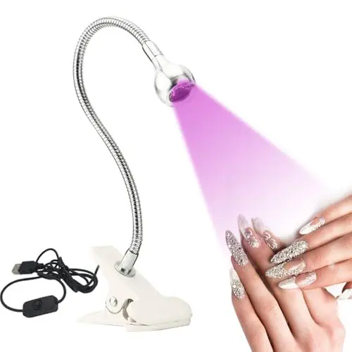 Produktbild: UV Lampe für Gelnägel, Schreibtischleuchte Flexible Schwanenhals-Led Lampe Nägel, Mini Tragbare Nagellampe mit Sicherungsclip, Drehbarer 3W 395NM Nageltrockner zum Aushärten von Nagelkleber (Weiß)