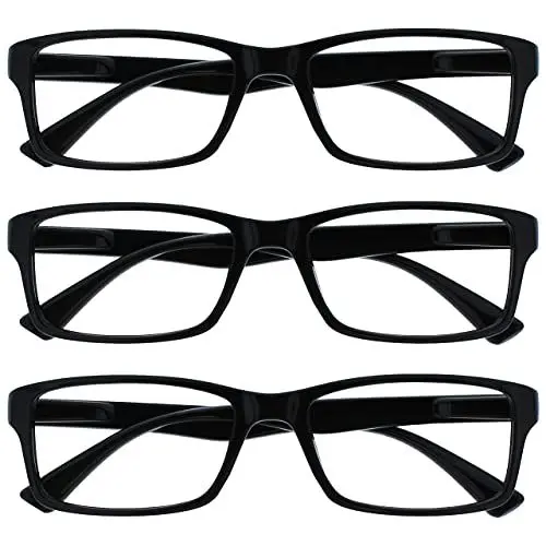 Produktbild: OPULIZE PEP Lesebrille für Damen und Herren - 3er Pack - Große Rechteckige Brille - Komfortable Federscharniere - Kratzfest - Schwarz - UVR +1.50