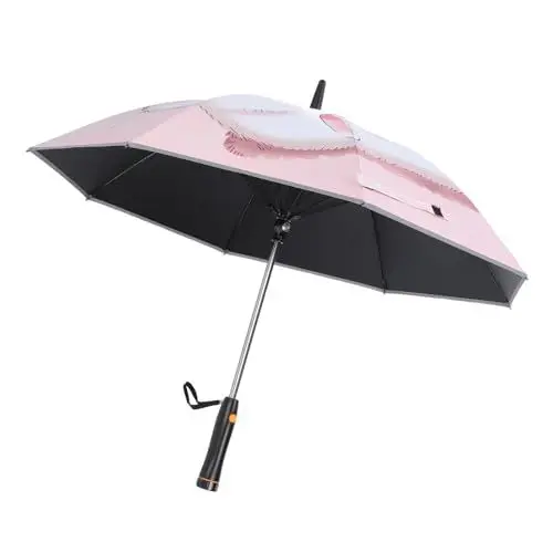 Produktbild: UV-blockierender Regenschirm mit Ventilator, 8-Rippen-faltbarer Sonnen- und Regenschirm mit UPF 50+ mit Reflektierendem Streifen, Tragbarer Reiseschirm mit Langem Griff für
