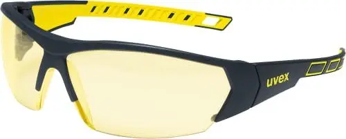 Produktbild: Uvex i-works Schutzbrille, Arbeitsschutzbrille mit supravision excellence Technologie, kratzfest & beschlagfrei, UV400-Schutz, Schwarz-Gelb/Amber