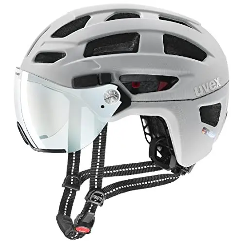 Produktbild: uvex Finale Visor V - sicherer City-Helm für Damen und Herren - mit selbsttönendem Visier - inkl. LED-Licht - Papyrus matt - 56-61 cm