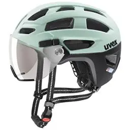 Produktbild: uvex finale visor - sicherer City-Helm für Damen und Herren - mit Visier - inkl. LED-Licht - jade-black matt - 56-61 cm