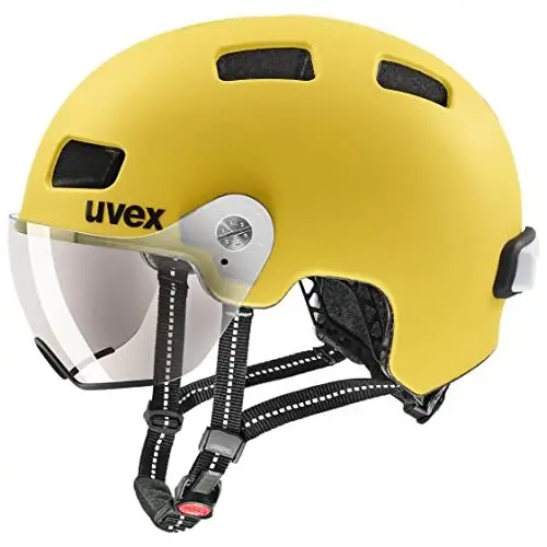 Produktbild: uvex rush visor - leichter City-Helm für Damen und Herren - mit Visier - inkl. LED-Licht - sunbee matt - 55-58 cm