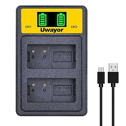 Produktbild: Uwayor DMW-BLC12 Akkuladegerät Kamera Kit USB AKKU Ladegerät für Panasonic Lumix DMC-FZ200 -FZ1000, DMC-G5 -G6 -G7 -GX8 -G85