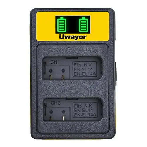 Produktbild: Uwayor EN-EL14 Kamera Akku 1500 mAh Ladegerät Set Ersatz Akku Kit USB Dual Slot für D5600 D5500 D5300 D5200 D5100 D3500 D3400 D3300 D3200 D3100 Coolpix P7800 P7700 P7200 P7100 P7000