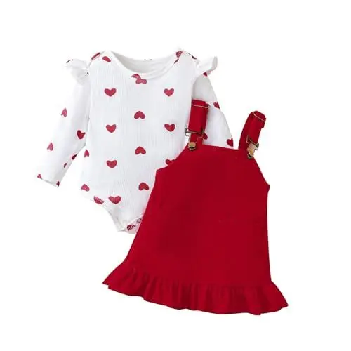 Produktbild: Uwdiohq Damen Billige Säuglingsmädchen-Body mit Langen Ärmeln und Herzmuster, Rock, Stirnbänder, Outfits Baby Halloween Baby Kleidung Mädchen 1 Jahr Baby Mädchen Sommer K Sale Angebote Bestellung