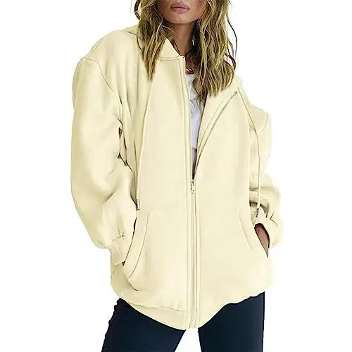 Produktbild: ZTFYKLIN Meine Bestellung Sweatjacke Damen Einfarbig Casual Loose Sweatshirt Damen-Herbstjacke, Übergroßes Taschen-Sweatshirt, Lässige Kordelzug-Kleidung, Reiß...