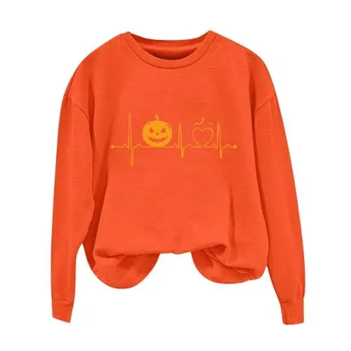 Produktbild: Uwdiohq Damen Retor Crop Sweatshirt Halloween Langarm Pullover Saison Flauschiger Pulli (Orange, S) Rosa Kaputzensweatshirtjacke Weihnachten Trend Sachen Damenbekleidung Hässliche