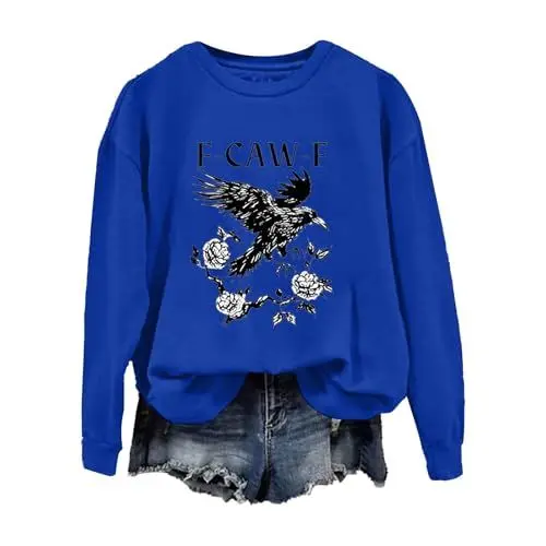 Produktbild: Uwdiohq Eigenschaften des Lässigen, Lustig Bedruckten Rundhals-Sweatshirts Für Damen Ohne Kapuze: Pulli Autumn (Blue, M) Sweatshirt Langarm Baumwolle Große Größen Lederjacke Wander Shirt Danke