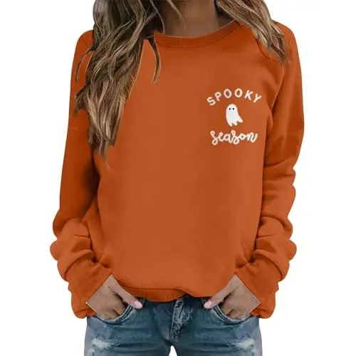 Produktbild: Uwdiohq Lässig Damen Warmes Sweatshirt Langarm O Weich Bedrucktes Hemd Winter Sweatshirts Tops Schöne Jacken (Orange, L) Lange Sweatshirtkleid Braun Sweatjacke Partyoutfits Sweat Blazer Jacke