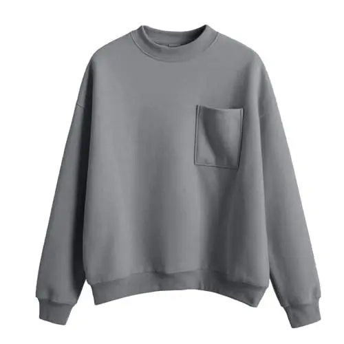 Produktbild: Uwdiohq Mock Neck Sweatshirt Casual Plus Size Langarm Pullover 2025 Herbstpullover Mit Damen Angebot (Dark Gray, L) Baumwolle Weiß Sweatshirtjacke Kapuze Stehkragen Zip Hoodie Dünne Sweatjacke