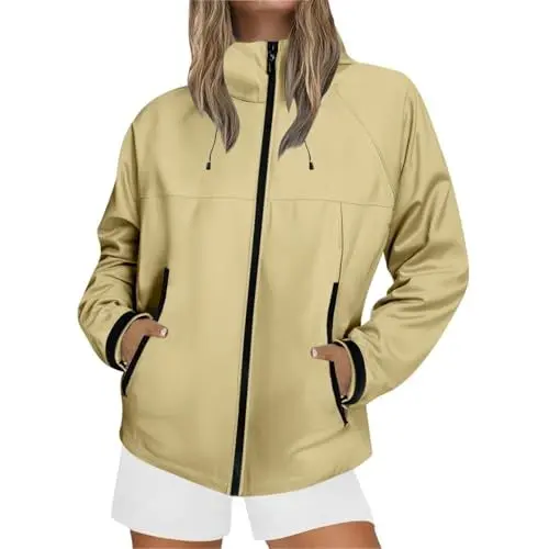 Produktbild: Uwdiohq Regenjacke Damen Große Größen Faltbar Wasserdicht Atmungsaktiv Gelb Durchsichtig Dünn Wetterfeste Regenjacken Neueste Regenmantel Im Freien Fliesjacken Für Frauen Grüne Jacke Übergang Daunen