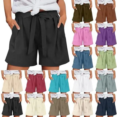 Produktbild: Uwdiohq Sommermode Damen 2025 Sale Jeans Shorts Sommer Stretch Kurze Hose Frauen Knielange High Waisted Wide Leg Pants Freizeithose Kurz Leinenhose Waist Angebote Bestellung