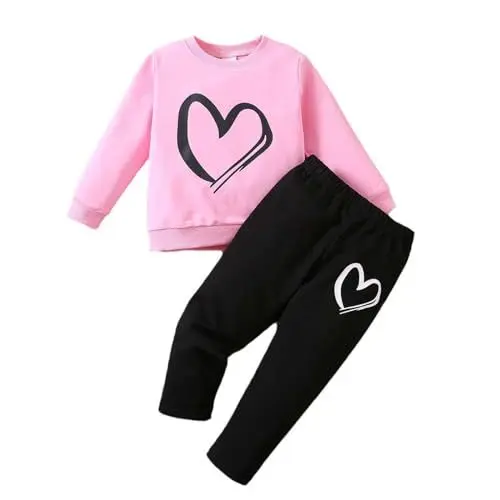 Produktbild: Uwdiohq Sonderangebote Restposten Kleinkind Kinder Kinder Kleinkind Baby Mädchen Langarm Herz Druck Tops Bluse Hosen Hosen Outfits Set 2PCS Kleidung Baby Girl Set New Gebor Sale Angebote Bestellung