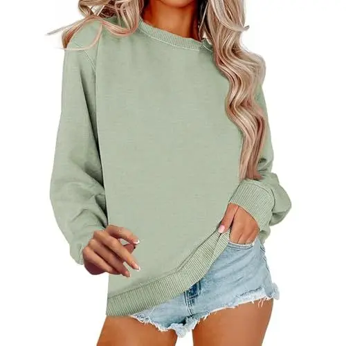 Produktbild: Uwdiohq Sweatshirt Für Damen, Lässig, Rundhalsausschnitt, Übergroßes Sweatshirt, Langärmelig, Adrette Sweatshirts, Herbstpullover Damen (Light Green, XL) Pullover Frühling Grün Baumwolle