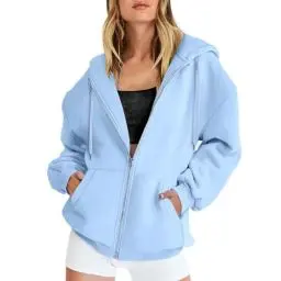 Produktbild: Sale Angebote Zip Up Hoodie Oversized Kapuzenpullover Weiss Damen Hoodie Pullover Mit Kapuze Sweatshirt Hoodie Damen Herren Sweatjacke Gefüttert Sale Angebote Bestellung