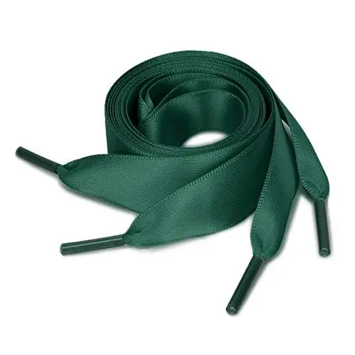 Produktbild: uxcell 2 Paare Damen Satin Flachband Schuhbänder Sneakers Canvas Schnürsenkel Dunkel Grün 120cm
